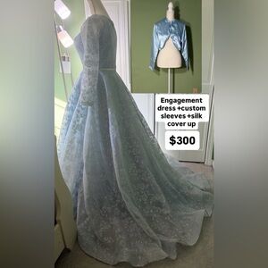 Elegant Blue Lace Engagement Dress